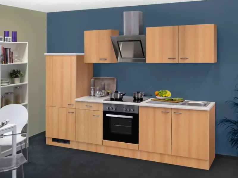 Flex-Well Classic Küchenzeile Nano 270 cm Buche Nachbildung< Kochfelder