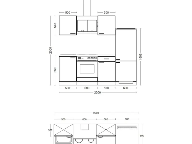 Flex-Well Classic Küchenzeile Florida 220 cm Weiß - Sonoma Eiche< Single-Küchen|Kühlschränke