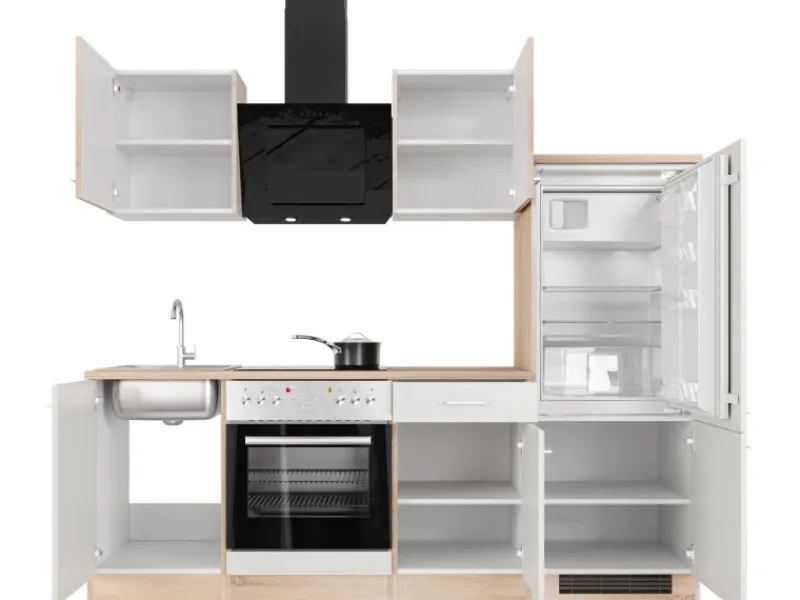 Flex-Well Classic Küchenzeile Florida 220 cm Weiß - Sonoma Eiche< Single-Küchen|Kühlschränke