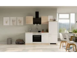 Flex-Well Classic Küchenzeile Florida 220 cm Weiß - Sonoma Eiche< Single-Küchen|Kühlschränke