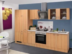 Flex-Well Classic Kühlschränke|Einbauküchen<Küchenzeile Nano 300 cm Buche Nachbildung