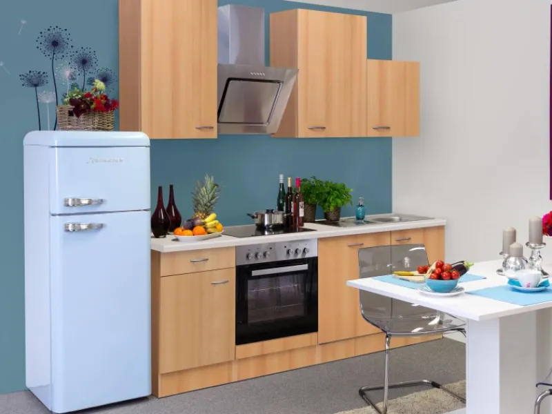 Flex-Well Classic Küchenzeile Nano 220 cm Buche Nachbildung< Kochfelder|Einbauküchen