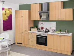 Flex-Well Classic Küchenzeile Nano 310 cm Buche Nachbildung< Kühlschränke|Einbauküchen