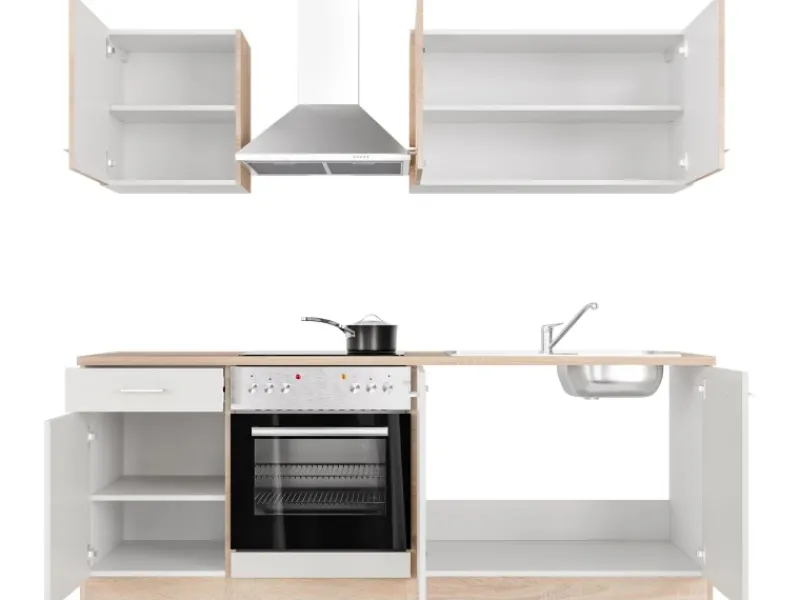 Flex-Well Classic Einbauküchen|Kochfelder<Küchenzeile Florida 210 cm Weiß - Sonoma Eiche