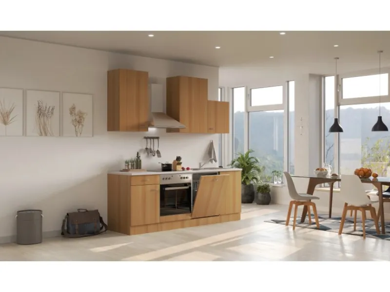 Flex-Well Classic Küchenzeile Nano 220 cm Buche< Herde