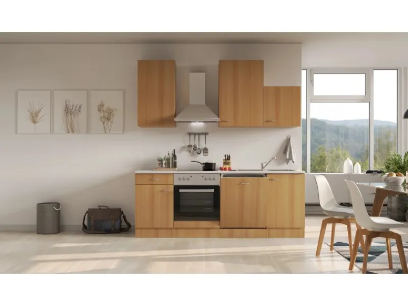 Flex-Well Classic Küchenzeile Nano 220 cm Buche< Herde