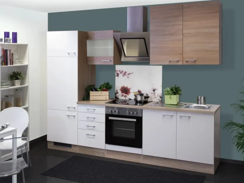 Flex-Well Classic Küchenzeile Florida 270 cm Sonoma Eiche-Weiß-Sonoma Eiche< Kühlschränke
