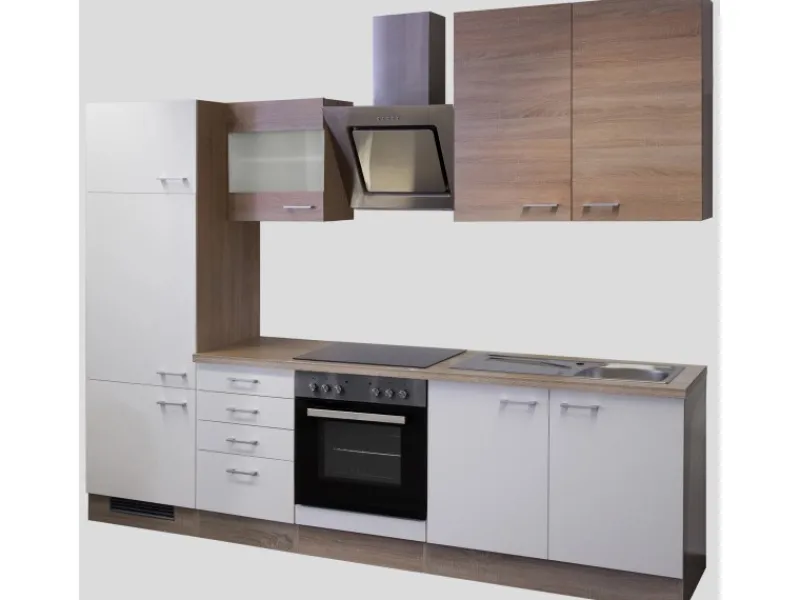 Flex-Well Classic Küchenzeile Florida 270 cm Sonoma Eiche-Weiß-Sonoma Eiche< Kühlschränke