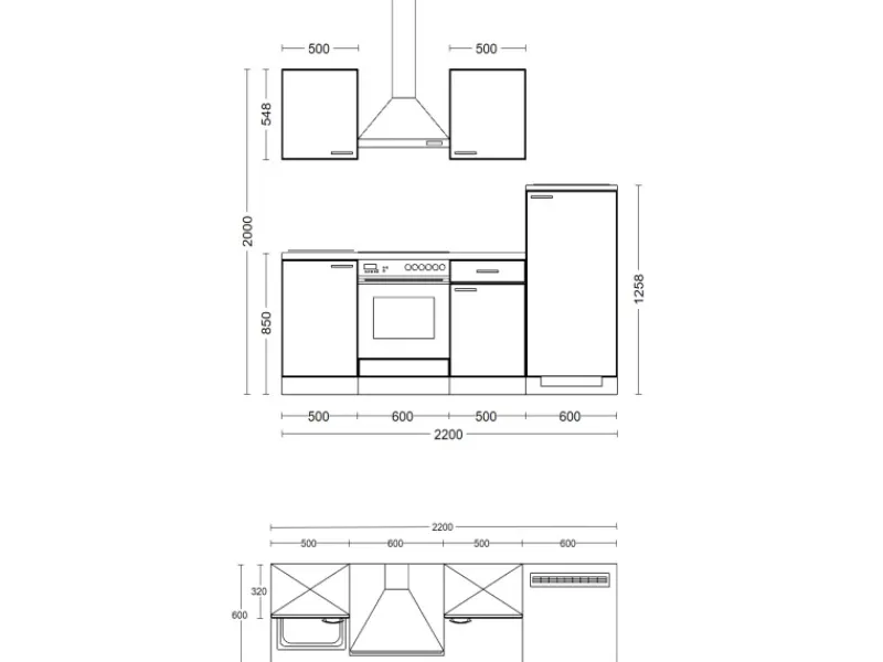 Flex-Well Classic Kühlschränke|Kochfelder<Küchenzeile Lucca 220 cm Weiß matt - Caledonia