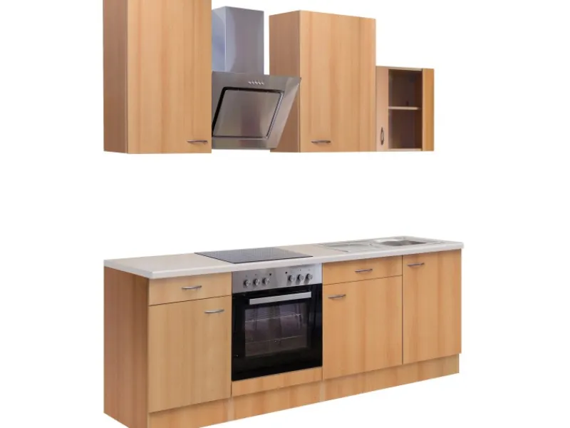 Clearance Flex-Well Classic Küchenzeile Nano 220 cm Buche Nachbildung