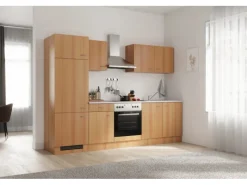 Flex-Well Classic Küchenzeile Nano 270 cm Buche< Kühlschränke