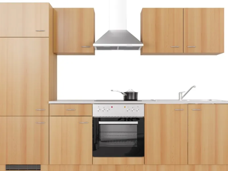 Flex-Well Classic Küchenzeile Nano 270 cm Buche< Kühlschränke