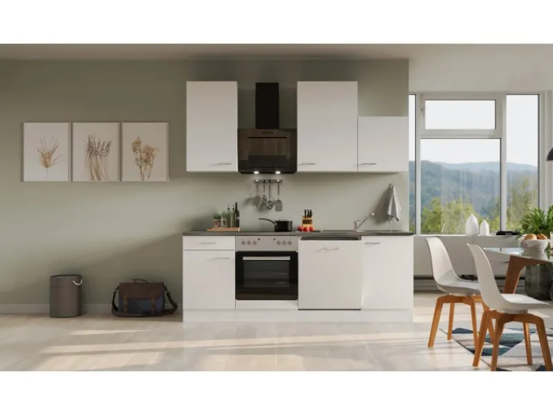 Flex-Well Classic Einbauküchen|Küchenschränke<Küchenzeile Lucca 220 cm Weiß matt - Caledonia