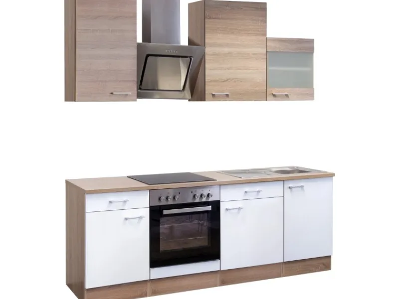 Flex-Well Classic Küchenzeile Florida 220 cm Sonoma Eiche-Weiß-Sonoma Eiche< Kühlschränke|Küchenschränke