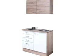 Flex-Well Classic Single-Küchen|Pantryküchen<Miniküche Florida 100 cm Weiß Eiche Sonoma