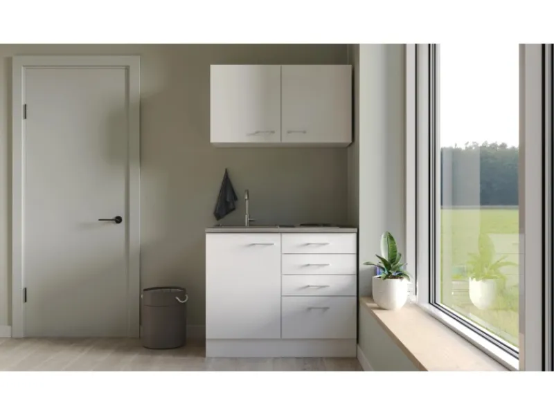 Clearance Flex-Well Classic Miniküche Lucca 100 cm Weiß matt - Caledonia