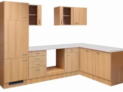 Flex-Well Classic Winkelküchen|Küchenschränke<Winkelküche Nano 280 cm ohne E-Geräte Buche Nachbildung