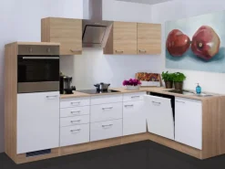 Flex-Well Classic Winkelküche Florida 280x170 cm Weiß-Sonoma Eiche Nachbildung< Winkelküchen|Kühlschränke
