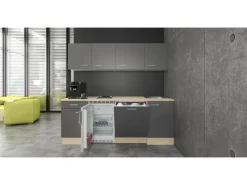 Flex-Well Exclusiv Kochfelder|Single-Küchen<Büroküche Morena 210 cm Basaltgrau matt-San Remo Eiche hell