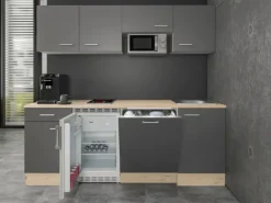 Flex-Well Exclusiv Einbauküchen|Kühlschränke<Büroküche Morena 210 cm Basaltgrau matt-San Remo Eiche hell