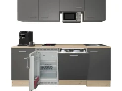 Flex-Well Exclusiv Einbauküchen|Kühlschränke<Büroküche Morena 210 cm Basaltgrau matt-San Remo Eiche hell