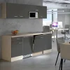 New Flex-Well Exclusiv Büroküche Morena 210 cm Basaltgrau Matt - San Remo Eiche Hell