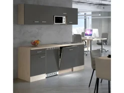 New Flex-Well Exclusiv Büroküche Morena 210 cm Basaltgrau Matt - San Remo Eiche Hell