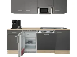 New Flex-Well Exclusiv Büroküche Morena 210 cm Basaltgrau Matt - San Remo Eiche Hell