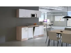 Best Flex-Well Exclusiv Büroküche Valero 210 cm Hochglanz Weiß-Sonoma Eiche