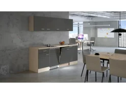 Flex-Well Exclusiv Büroküche Morena 210 cm Basaltgrau matt-San Remo Eiche hell< Single-Küchen|Einbauküchen