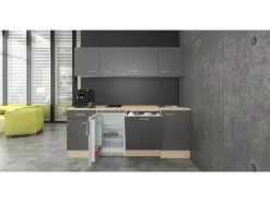 Flex-Well Exclusiv Büroküche Morena 210 cm Basaltgrau matt-San Remo Eiche hell< Single-Küchen|Einbauküchen