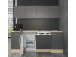 Flex-Well Exclusiv Büroküche Morena 210 cm Basaltgrau matt-San Remo Eiche hell< Single-Küchen|Einbauküchen