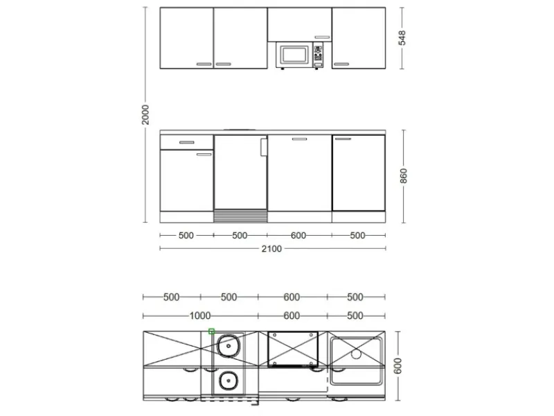 Flex-Well Exclusiv Single-Küchen|Einbauküchen<Büroküche Joelina 210 cm Weiß