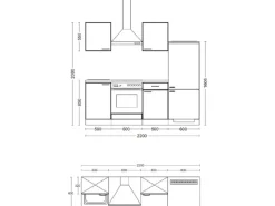 Flex-Well Exclusiv Single-Küchen|Kühlschränke<Küche 1706-002 Cara 220 cm Schilfgrün matt - Artisan Eiche