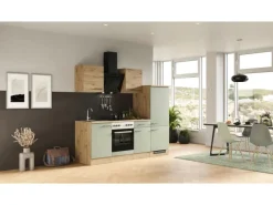Discount Flex-Well Exclusiv Küche 1706-005 Cara 220 cm Schilfgrün matt - Artisan Eiche