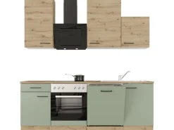 Hot Flex-Well Exclusiv Küche 1701-017 Cara 220 cm Schilfgrün matt - Artisan Eiche