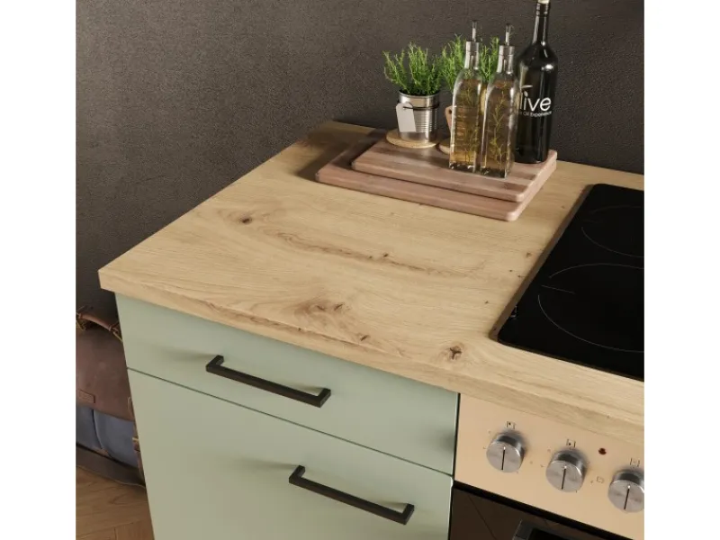 Flex-Well Exclusiv Küche 1701-016 Cara 220 cm Schilfgrün matt - Artisan Eiche< Einbauküchen|Küchenschränke