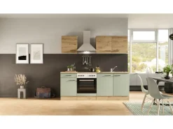 Flex-Well Exclusiv Küche 1601-036 Cara 210 cm Schilfgrün matt - Artisan Eiche< Winkelküchen|Einbauküchen