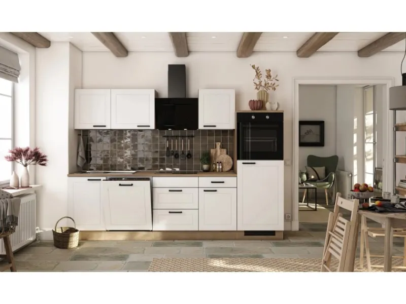 Flex-Well Exclusiv Küche 2327-019 Julia 280 cm Weiß matt-Cosmopolitan Eiche< Landhausküchen|Kühlschränke