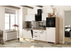 Flex-Well Exclusiv Küche 2327-019 Julia 280 cm Weiß matt-Cosmopolitan Eiche< Landhausküchen|Kühlschränke