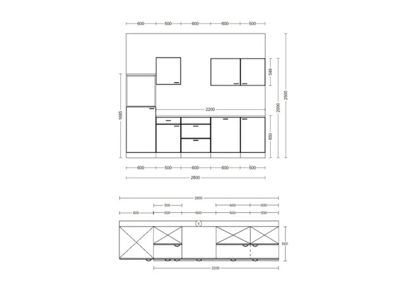 Flex-Well Exclusiv Küche 2327-019 Julia 280 cm Weiß matt-Cosmopolitan Eiche< Landhausküchen|Kühlschränke