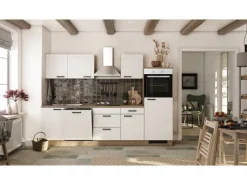 Flex-Well Exclusiv Küche 2320-016 Julia 280 cm Weiß matt-Cosmopolitan Eiche< Landhausküchen