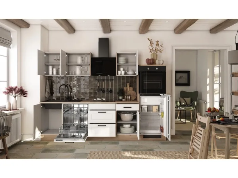 Flex-Well Exclusiv Landhausküchen|Kühlschränke<Küche 2327-000 Julia 280 cm Weiß matt-Cosmopolitan Eiche