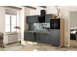 Flex-Well Exclusiv Küche 2327-019 Romeo 280 cm Anthrazit matt-Cosmopolitan Eiche< Landhausküchen|Kühlschränke
