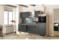 Online Flex-Well Exclusiv Küche 2320-016 Romeo 280 cm Anthrazit matt-Cosmopolitan Eiche