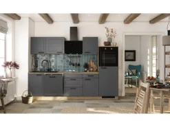 Flex-Well Exclusiv Landhausküchen<Küche 2327-000 Romeo 280 cm Anthrazit matt-Cosmopolitan Eiche