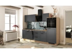 Flex-Well Exclusiv Landhausküchen<Küche 2327-000 Romeo 280 cm Anthrazit matt-Cosmopolitan Eiche
