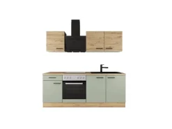 Flex-Well Exclusiv Einbauküchen<Küche 1601-005sWs Cara 210 cm Schilfgrün matt - Artisan Eiche
