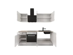 Flex-Well Exclusiv Küche 1601-005sWs Lund 210cm Lichtgrau glänzend -Rauchgrau< Einbauküchen