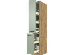 Hot Flex-Well Exclusiv Küchenapothekerhochschrank Cara 30cm Schilfgrün-Artisan Eiche